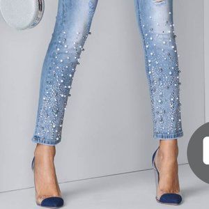 Venus Exquisitely Embellished & Distressed PEARL Skinny Jeans Plus Size 22W